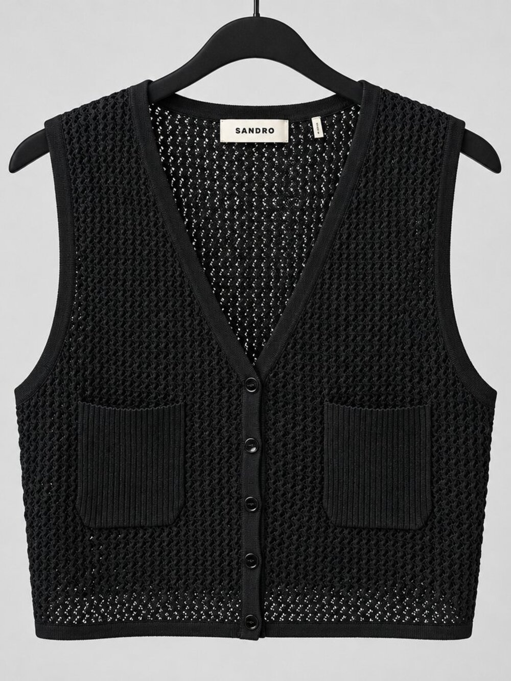 Sandro Black Pointelle Knit Vest Size Small